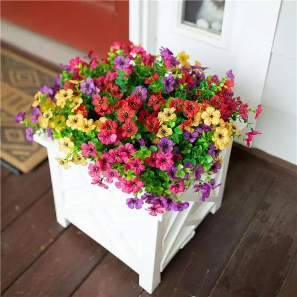 Artificial Daisy Flowers Outdoor UV Resistant 12 Bundles Faux Plants Decor